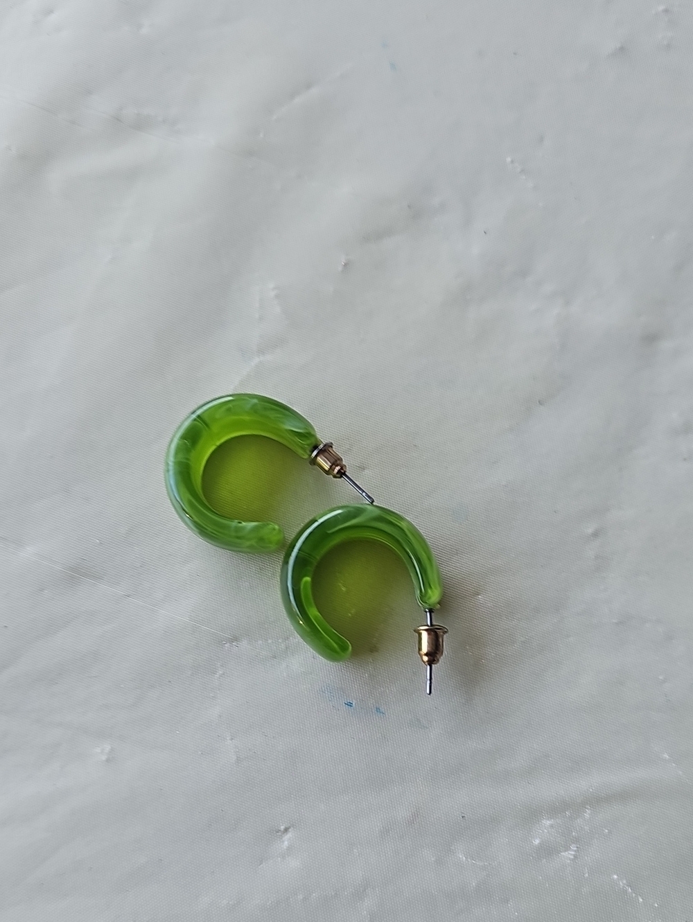 Green Lucite Hoop Earrings - Modern Semi-Translucent Fashion Hoops